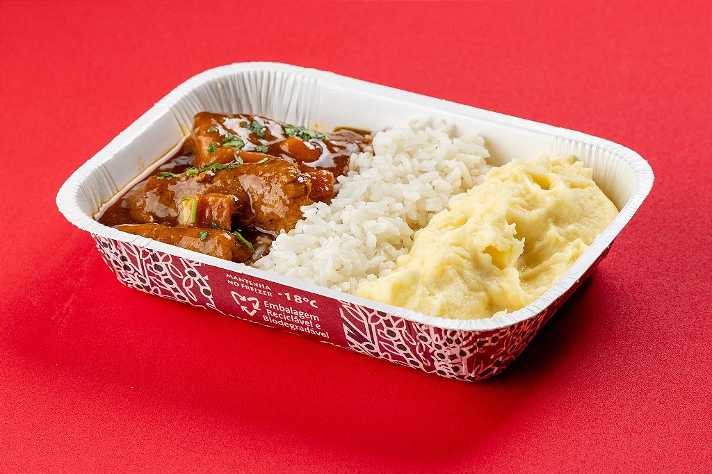 Bife a rolê com arroz branco e purê de batatas 400g